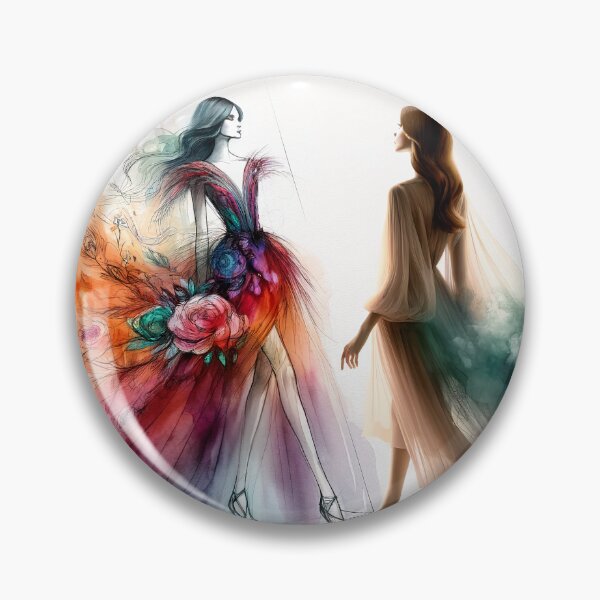 Item preview, Fashion sketch come to life, with the model stepping out of a watercolor painting, blending art and fashion designed and sold by AndreaMart.