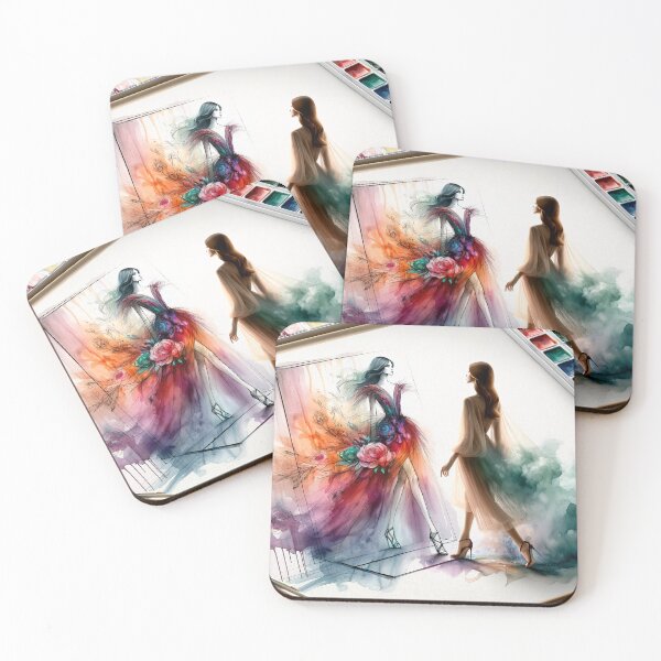 Item preview, Fashion sketch come to life, with the model stepping out of a watercolor painting, blending art and fashion designed and sold by AndreaMart.