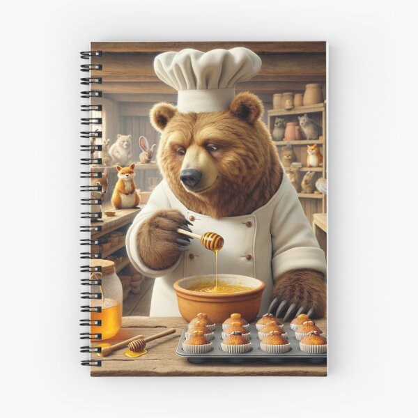 Item preview, Bear, dressed in a white chef's outfit with a cap that barely contains his bushy fur, stands in a rustic forest bakery designed and sold by AndreaMart.