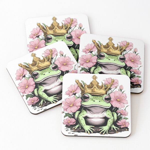 Item preview, the Frog king from the fairy tale , pink vintage style hibiscus flowers  designed and sold by coloursforkids.