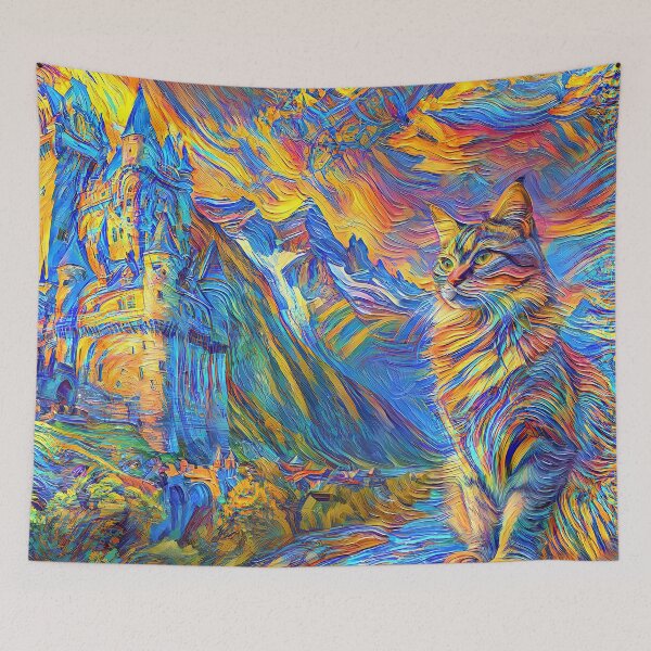 Item preview, Stylised castle and cat. DeepDream designed and sold by blackhalt.