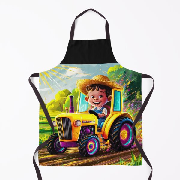Item preview, Lil boy on a colorful tractor cartoon children illustration designed and sold by EmeraldeaArt.