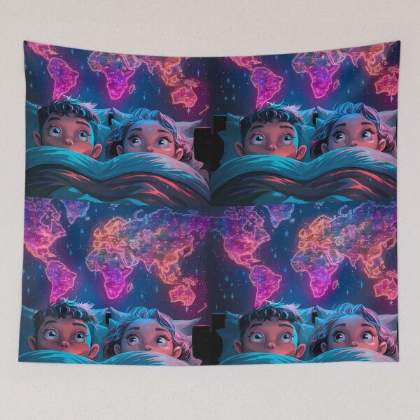 Item preview, Siblings in bed dreaming the same dream - anime style designed and sold by EmeraldeaArt.