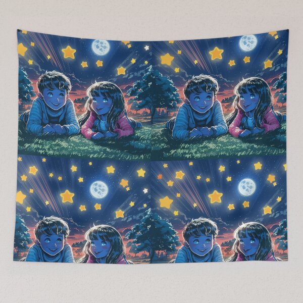 Item preview, Young love couple stargazing - anime style designed and sold by EmeraldeaArt.