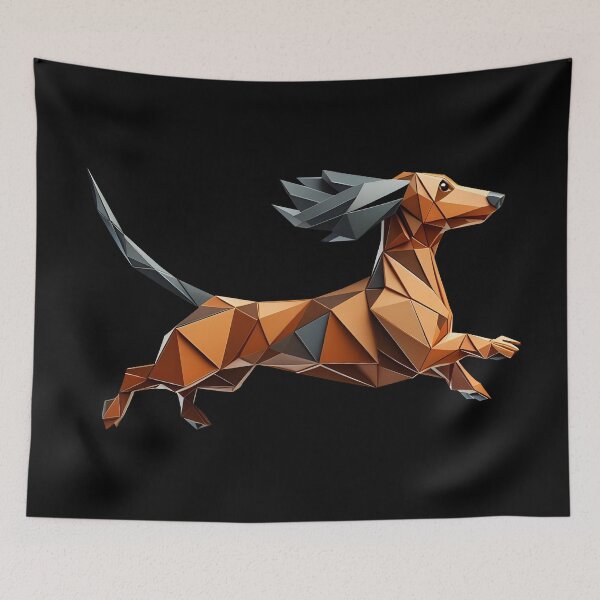 Item preview, cute dachshund dog running 3d geometric origami, 3D Polygonal illustration designed and sold by CutOriginalArt.