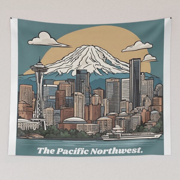 Item preview, Pacific Northwest Seattle Skyline Drawing designed and sold by Kreativechaos.