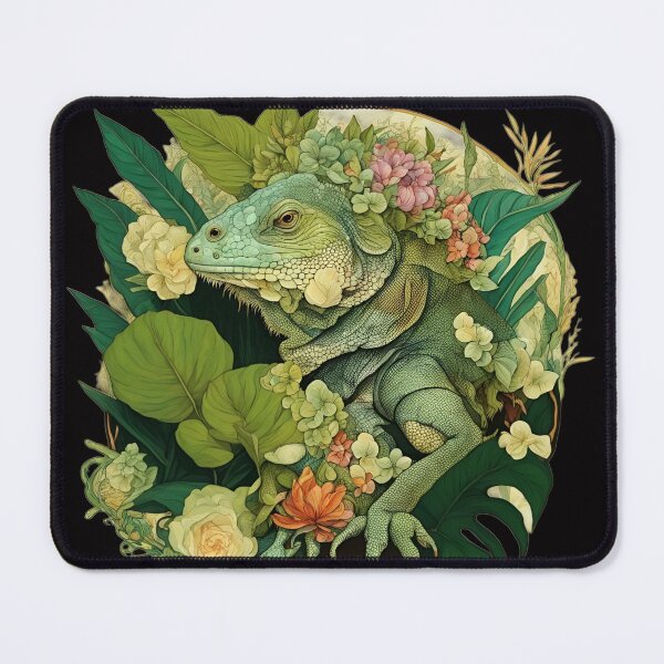 Item preview, A beautiful iguana among tropical flowers. designed and sold by Natalia-Vlad.