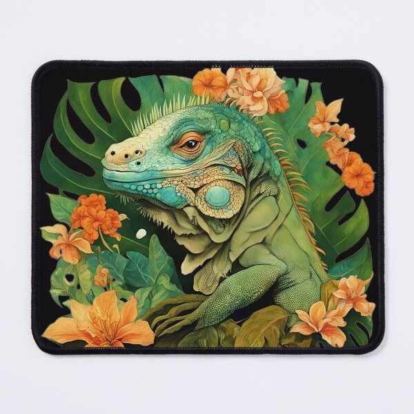 Item preview, A beautiful iguana among tropical flowers. designed and sold by Natalia-Vlad.