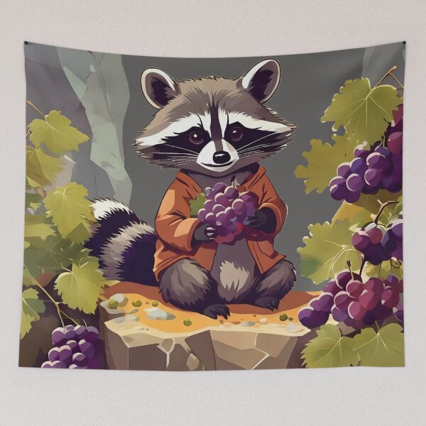 Item preview, Raccoon on a stone harvesting grapes. designed and sold by Ciervo Primavera.