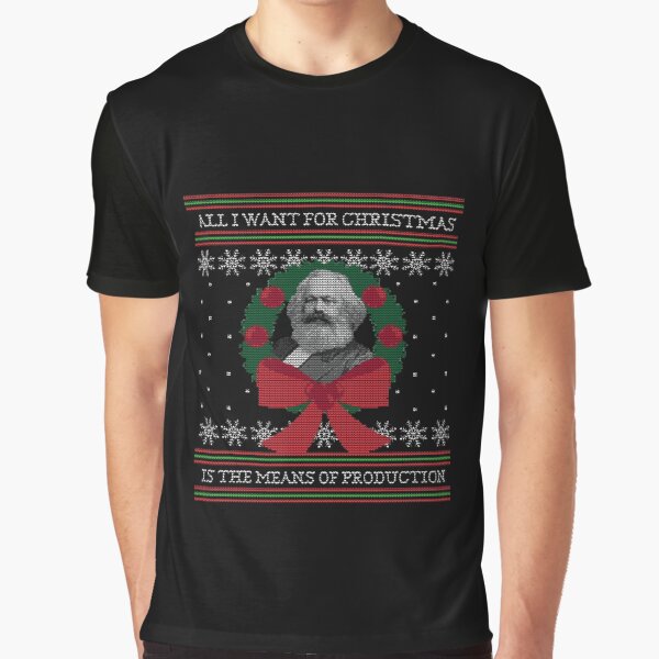 Vista previa del artículo con la obra «Karl Marx aprovecha los medios de producción divertido suéter navideño feo», diseñado y vendido por jacorihineri.