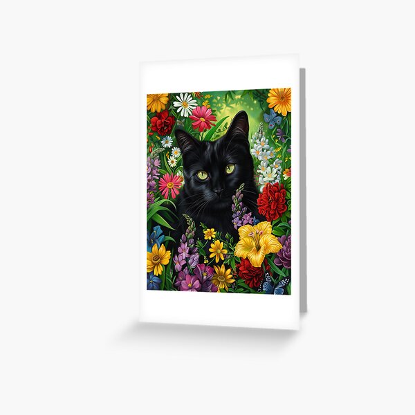 Item preview, Black Cat With Spring Blooms designed and sold by InspiredbyOllie.