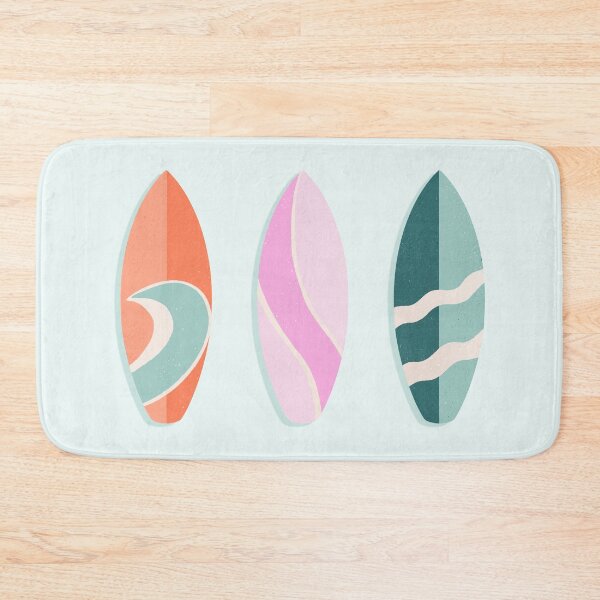 Pink, orange and teal retro surfboards Bath Mat