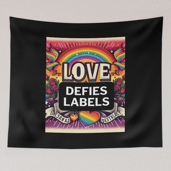 Item preview, LGBTQ Heart Pride Love defies labels. LGBTQ Gay Pride Graphic Design designed and sold by ItsAKinkThing.