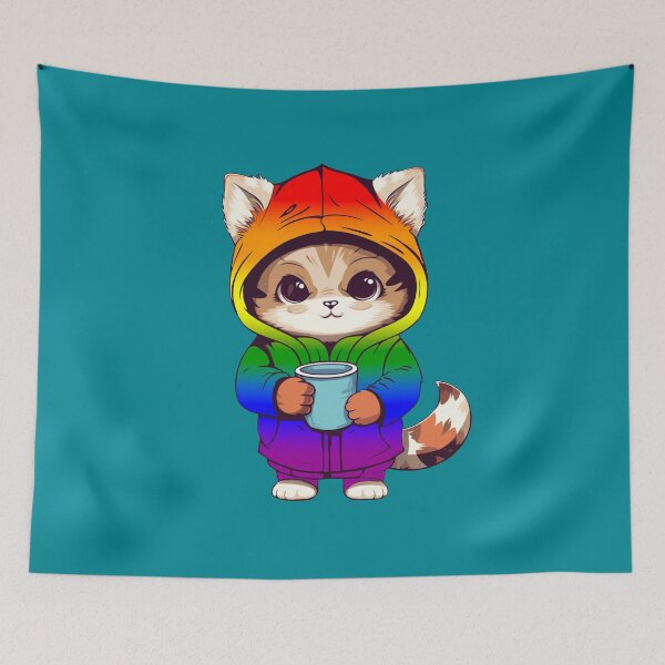Item preview, Cute LGBTQIA+ Rainbow Pride Flag Cat, Subtle Rainbow Kawaii Cat Design designed and sold by Travelslightly.