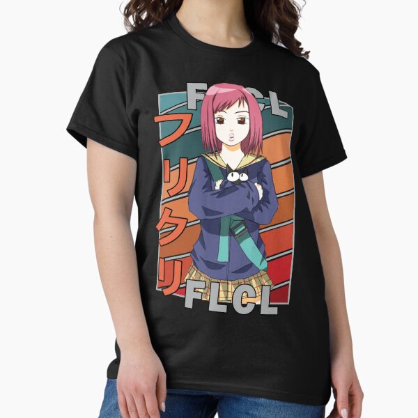 Vista previa del artículo con la obra «Mamimi Samejima FLCL Diseño de rayas retro», diseñado y vendido por Wafusaurus.