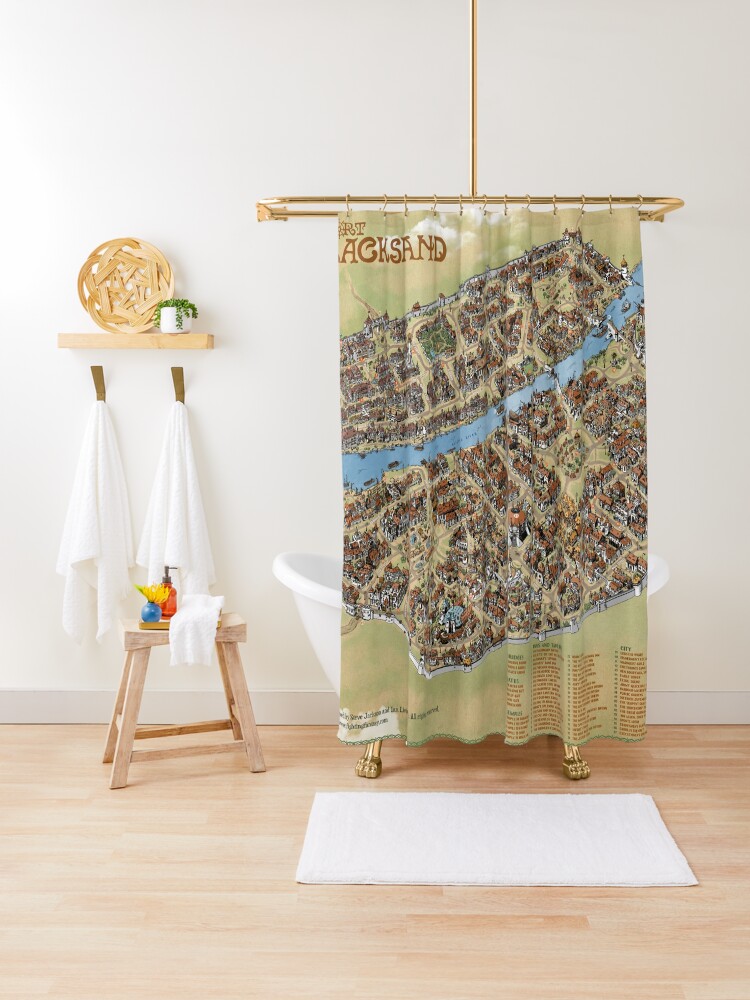 Thumbnail 1 of 5, Shower Curtain, Port Blacksand: City of Thieves designed and sold by qpiii.