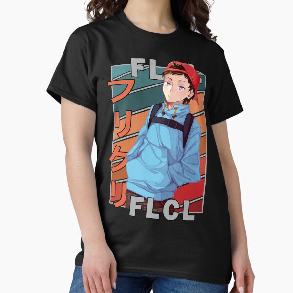 Vista previa del artículo con la obra «Diseño de rayas retro Naota Nandaba FLCL», diseñado y vendido por Wafusaurus.