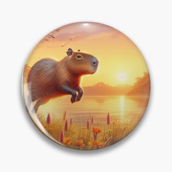 Item preview, Capybara Jumps into Lake-sunset version1 designed and sold by Capybara Art Lover.