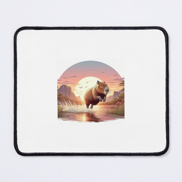 Item preview, Capybara Jumps into Lake-sunset version2 designed and sold by Capybara Art Lover.