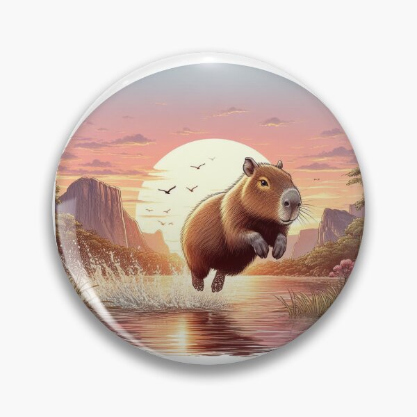 Item preview, Capybara Jumps into Lake-sunset version2 designed and sold by Capybara Art Lover.