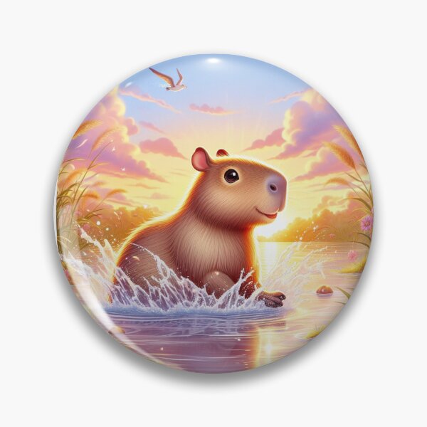 Item preview, Capybara Jumps into Lake-sunset version3 designed and sold by Capybara Art Lover.