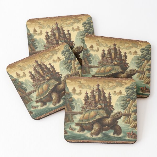 Item preview, Giant Tortoise Carrying Large Castle in Fantasy River designed and sold by Illuministique.
