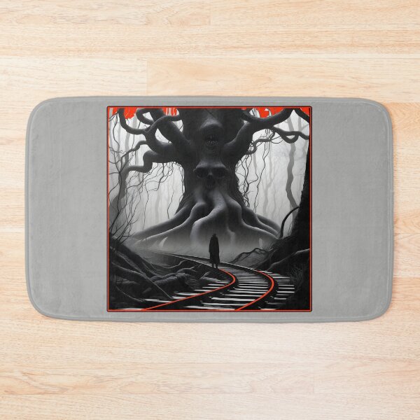 Item preview, Scary Train Tracks Eerie Train Trip Destination in Black and White with red designed and sold by Beachy.