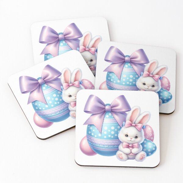 Item preview, Cute Watercolor Easter Bunny With Coloring Eggs And Purple Bow designed and sold by BlushRoses7.