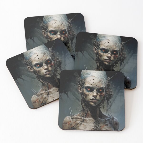 Item preview, Striking white haired female zombie with glowing red eyes designed and sold by OdinsBigBeard.