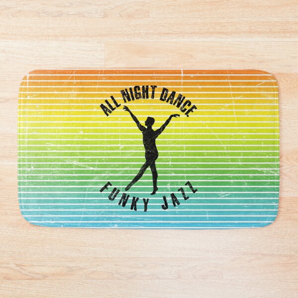 Item preview, Black silhouette of a man dancing funky jazz against a background of colorful stripes designed and sold by HarridanCreates.
