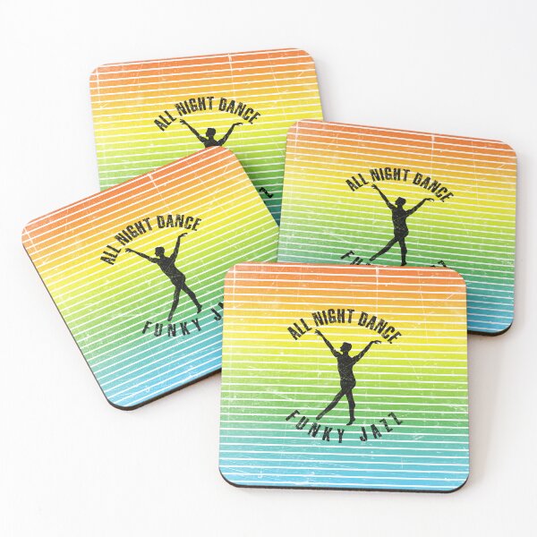 Item preview, Black silhouette of a man dancing funky jazz against a background of colorful stripes designed and sold by HarridanCreates.