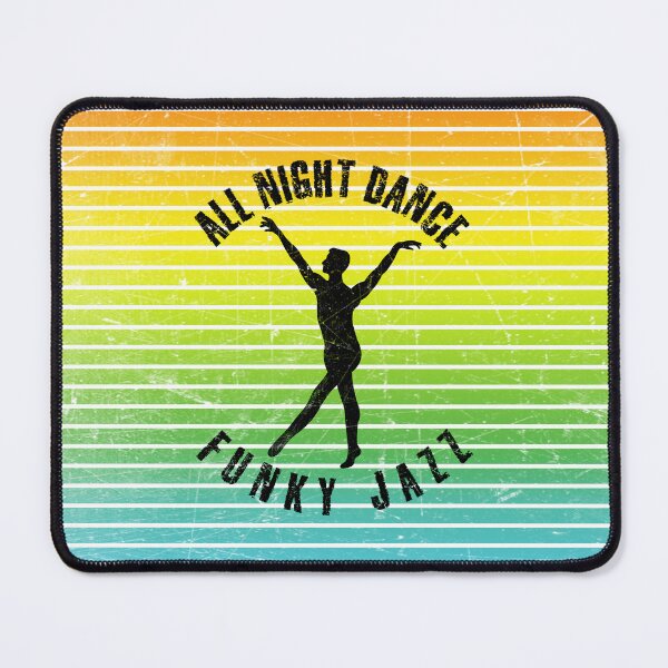 Item preview, Black silhouette of a man dancing funky jazz against a background of colorful stripes designed and sold by HarridanCreates.