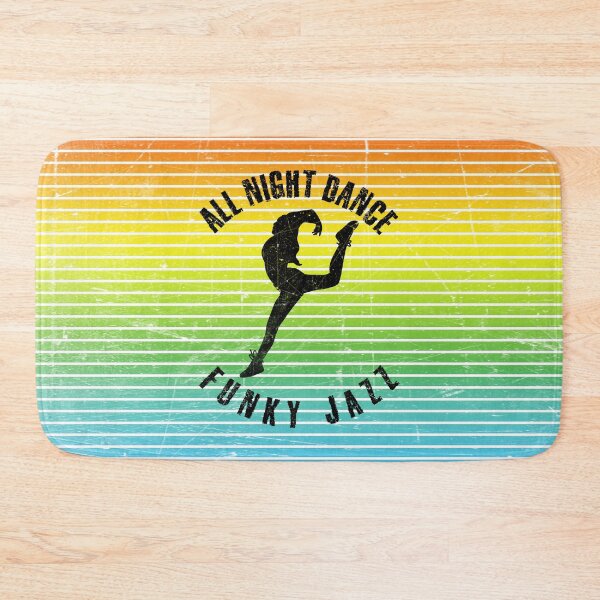 Item preview, Black silhouette of a woman dancing funky jazz against a background of colorful stripes designed and sold by HarridanCreates.