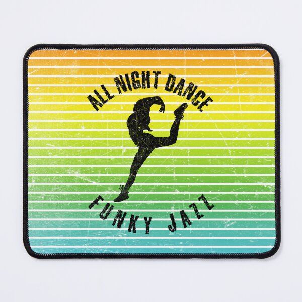 Item preview, Black silhouette of a woman dancing funky jazz against a background of colorful stripes designed and sold by HarridanCreates.