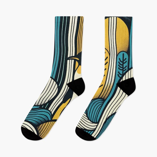 Artikelvorschau, Senfgelber blaugrüner Pinguin im Retro-Geometrie-Waldmuster entworfen und verkauft von PenguinForests.