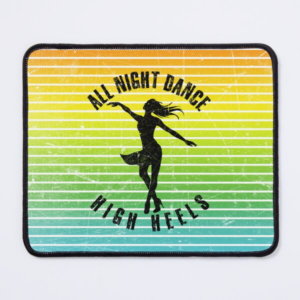 Item preview, Black silhouette of a woman dancing high heels against a background of colorful stripes designed and sold by HarridanCreates.