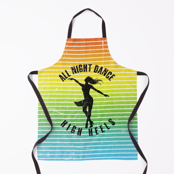 Item preview, Black silhouette of a woman dancing high heels against a background of colorful stripes designed and sold by HarridanCreates.