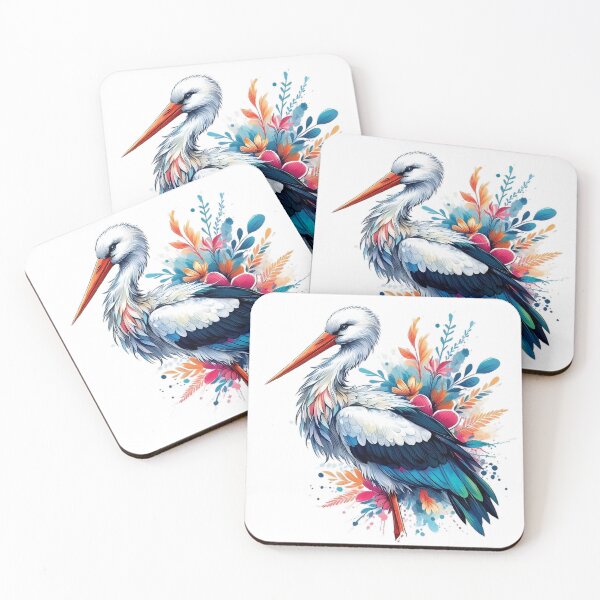 Item preview, Beautiful stork with colorful background with various leaves and flowers designed and sold by Marcoshop10.