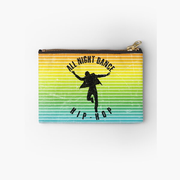 Item preview, Black silhouette of a man dancing hip-hop against a background of colorful stripes designed and sold by HarridanCreates.