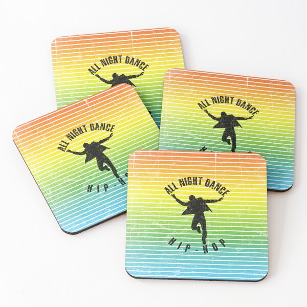 Item preview, Black silhouette of a man dancing hip-hop against a background of colorful stripes designed and sold by HarridanCreates.