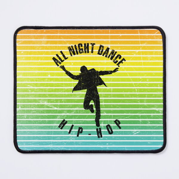 Item preview, Black silhouette of a man dancing hip-hop against a background of colorful stripes designed and sold by HarridanCreates.