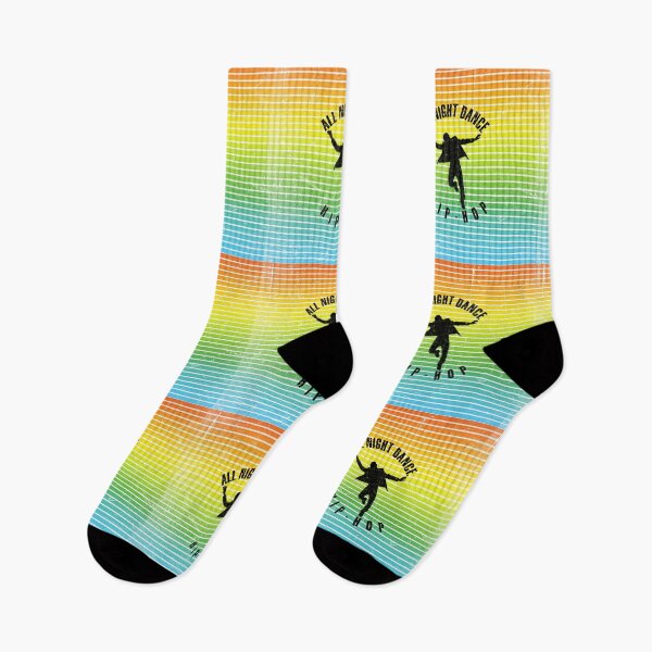 Item preview, Black silhouette of a man dancing hip-hop against a background of colorful stripes designed and sold by HarridanCreates.