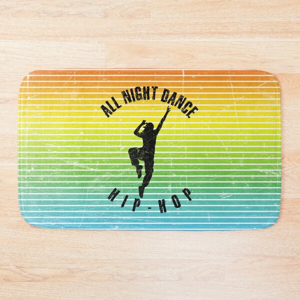 Item preview, Black silhouette of a woman dancing hip-hop against a background of colorful stripes designed and sold by HarridanCreates.