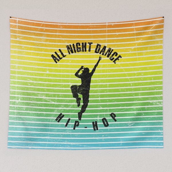 Item preview, Black silhouette of a woman dancing hip-hop against a background of colorful stripes designed and sold by HarridanCreates.