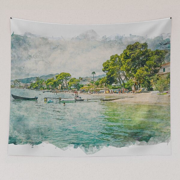 Item preview, Puerto Pollensa Pine Walk Jetty Mallorca Watercolour Effect designed and sold by GG WALL ART.