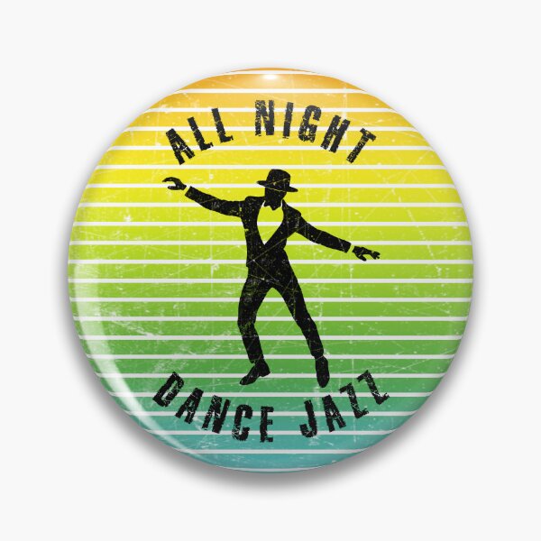 Item preview, Black silhouette of a man in hat dancing jazz against a background of colorful stripes designed and sold by HarridanCreates.