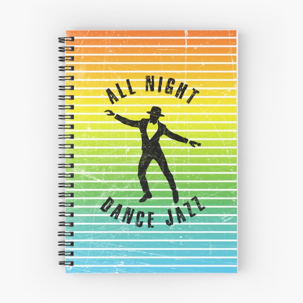 Item preview, Black silhouette of a man in hat dancing jazz against a background of colorful stripes designed and sold by HarridanCreates.
