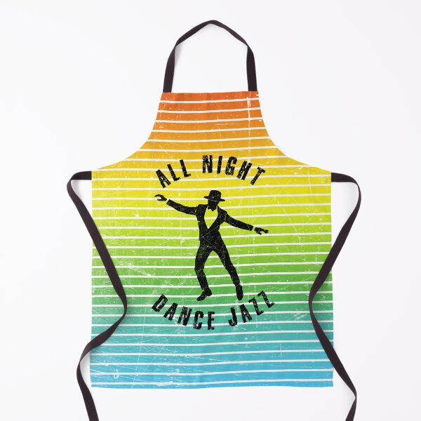 Item preview, Black silhouette of a man in hat dancing jazz against a background of colorful stripes designed and sold by HarridanCreates.