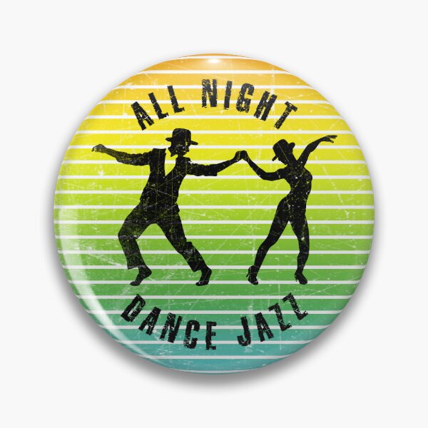 Item preview, Black silhouette of a couple in hats dancing jazz against a background of colorful stripes designed and sold by HarridanCreates.
