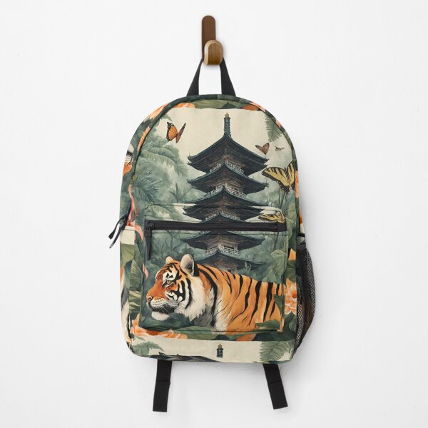 Item preview, Tiger and butterfly, plants, flowers, nature, pagoda, China designed and sold by Sugar Wisdom .